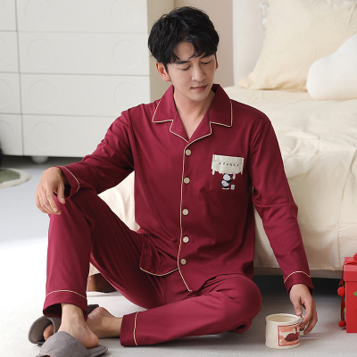 秋冬季棉质开衫翻领男士长袖结婚新婚加大码本命年休闲家居服套装