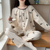 秋冬季睡衣女士开衫棉质长袖韩版可爱卡通休闲外穿宽松家居服套装