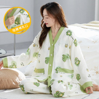 纱布月子服女士秋冬季棉质开衫长袖孕妇哺乳期宽松休闲家居服套装