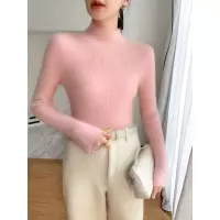 一线成衣七针加厚坑条山羊绒衫女秋冬半高领修身显瘦保暖针织毛衣