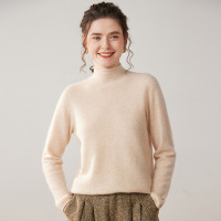 一线成衣山羊绒秋冬新款卷边女半高领宽松套头羊毛针织打底衫毛衣