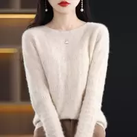 一线成衣羊毛衫女早春秋宽松圆领镂空长袖套头羊绒针织衫打底毛衣