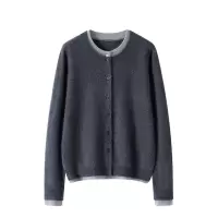 假两件拼接撞色灰针织开衫外套女外搭毛衣秋冬新款气质羊绒衫上衣