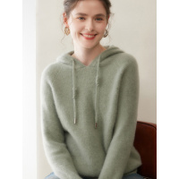 元宝针羊绒帽衫秋冬新款女厚款连帽打底衫优雅风纯色保暖毛衣