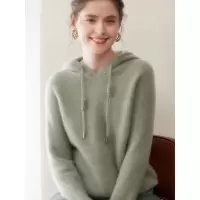 元宝针羊绒帽衫秋冬新款女厚款连帽打底衫优雅风纯色保暖毛衣