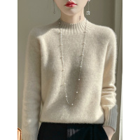 加厚半高领秋冬新款100羊毛女毛衣修身打底针织外套百搭气质套头