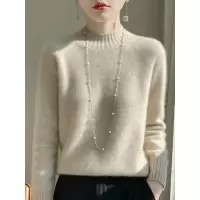 加厚半高领秋冬新款100羊毛女毛衣修身打底针织外套百搭气质套头