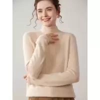 卷边半高领羊绒衫女纯色山羊绒加厚镂空套头显瘦针织打底衫毛衣