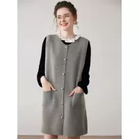 山羊绒开衫马甲女圆领无袖四平加厚口袋中长款坎肩针织打底外套