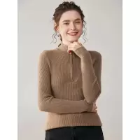 工厂抽条拉链半高领纯色山羊绒针织打底衫女修身外套毛衣女