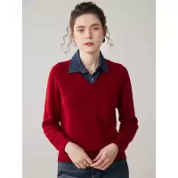 工厂秋冬V领双股厚款马鞍肩纯色山羊绒针织打底衫宽松毛衣女