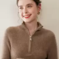 抽条洋气显瘦坑条针织羊毛衫女立领半拉链毛衣知性美人山羊绒衫女