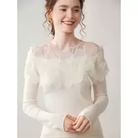 新款山羊绒针织衫女立体花朵一字肩长袖套头内搭时尚休闲打底毛衣