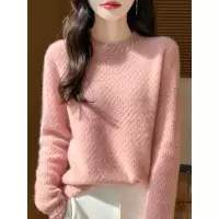 新款羊毛衫女士宽松百搭套头加厚蜂窝半高领毛衣针织打底衫