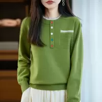 秋冬新款假两件灰色针织打底衫女洋气内搭假口袋大码女装毛衣