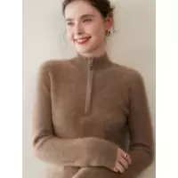 秋冬新款半开领拉链羊绒衫女宽松显瘦加厚纯色保暖套头羊毛衫