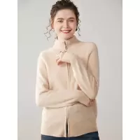 秋冬新款厚款拉链半高领山羊绒开衫女士时尚宽松针织衫外套毛衣女