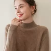 秋冬新款山羊绒衫女士针织打底衫半高领上衣内搭宽松显瘦毛衣休闲