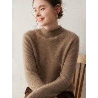 软糯双股加厚baby小山羊绒衫女半高领毛衣针织衫套头打底衫秋冬