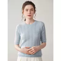 轻熟风高端短袖纯色山羊绒衫女复古扭花设计感镂空百搭针织毛衣