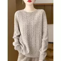 重磅花纱圆领绞花羊毛针织打底衫上衣25秋冬新款套头毛衣女外穿