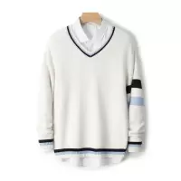 100全羊毛衫男V领套头毛衣男宽松加厚针织毛衣休闲冬保暖打底衫