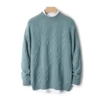 100全羊毛衫男圆领扭花双股加厚套头毛衣秋冬新款针织打底衫上衣