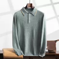 POLO领羊绒衫秋冬新款男拼色上衣中年宽松型韩版套头保暖毛衣