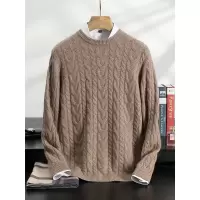 五针三股休闲山羊绒衫男士宽松加厚麻花针织打底衫套头内搭毛衣