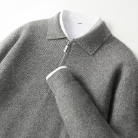 全羊毛衫男POLO领半拉链毛衣宽松加厚秋冬新款针织打底羊毛衫