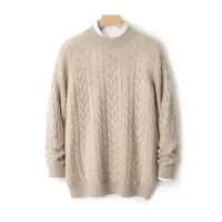 半高领100全羊毛衫男宽松加厚扭花毛衣大码商务针织保暖打底毛衫