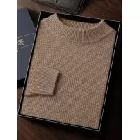 商务休闲半高领套头山羊绒针织衫男新款羊毛七针双股加厚提花毛衣