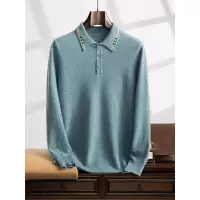 商务休闲秋冬新款男士POLO领撞色羊绒衫长袖宽松套头简约带扣毛衣