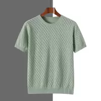 夏季新款休闲镂空短袖全棉男士圆领透气T恤针织半袖上衣外套