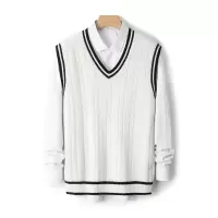 学院风V领羊毛针织马甲男秋冬美式复古宽松无袖毛衣背心套头坎肩