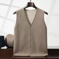 山羊绒v领马甲男商务休闲纯色加厚保暖坎肩外搭叠穿针织背心开衫