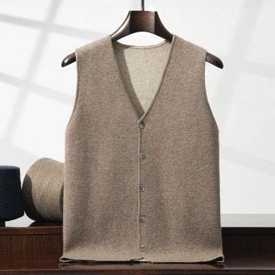 山羊绒v领马甲男商务休闲纯色加厚保暖坎肩外搭叠穿针织背心开衫