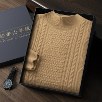 山羊绒春季新款男士男装宽松半高领通勤风纯色套头针织衫毛衣