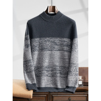 新款半高领羊绒男秋冬加厚撞色时尚商务休闲长袖保暖宽松套头毛衣
