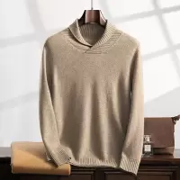 清新款平面山羊绒衫男士青果领打底衫韩版宽松型套头保暖毛衣