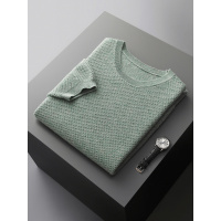 男士圆领简约纯色蜂窝针套头毛衣宽松休闲全羊毛初秋新款针织半袖