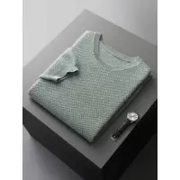 男士圆领简约纯色蜂窝针套头毛衣宽松休闲全羊毛初秋新款针织半袖