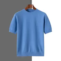 男士圆领针织短袖毛衣纯色毛衫套头内搭商务打底衫大码T恤春秋新