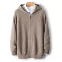 男装秋季澳洲羊毛开衫拉链毛衣加厚连帽宽松保暖针织外套