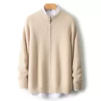 秋冬加厚都市简约100羊毛针织开衫毛衣半高领拉链男士宽松外套批