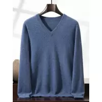 秋冬山羊绒衫男士商务休闲V领简约通勤配衬衫穿平面针织毛衣上衣
