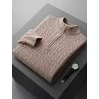 秋冬新款100纯色羊毛衫男士半高领套头加厚毛衣扭花针织打底毛衫