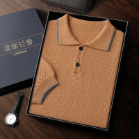秋冬新款山羊绒衫男士polo领T恤针织毛衣商务休闲半袖POLO衫短袖