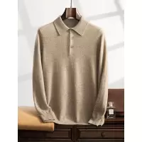 秋冬新款平面POLO领纯色羊绒衫男士休闲时尚简约宽松长袖保暖毛衣