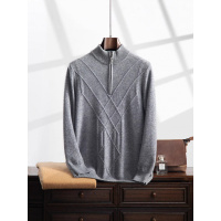 秋冬新款提花加厚商务羊绒青年男士半高领拉链针织羊毛衫轻奢毛衣